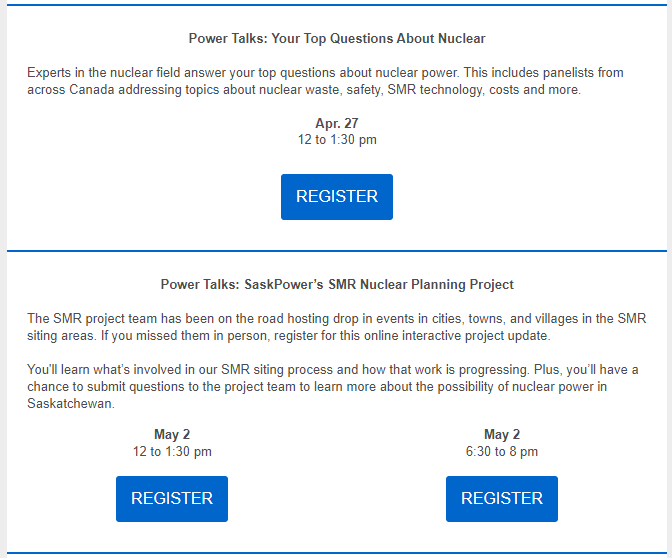 brahmneufeld's tweet photo. Register for upcoming "Power Talks" on April 27 and May 2 to learn more about Nuclear Power from Small Modular Reactors! 

https://t.co/fsE3TtDZP5

#skenergy #skpower #SkNuclear https://t.co/00krKXxYHN