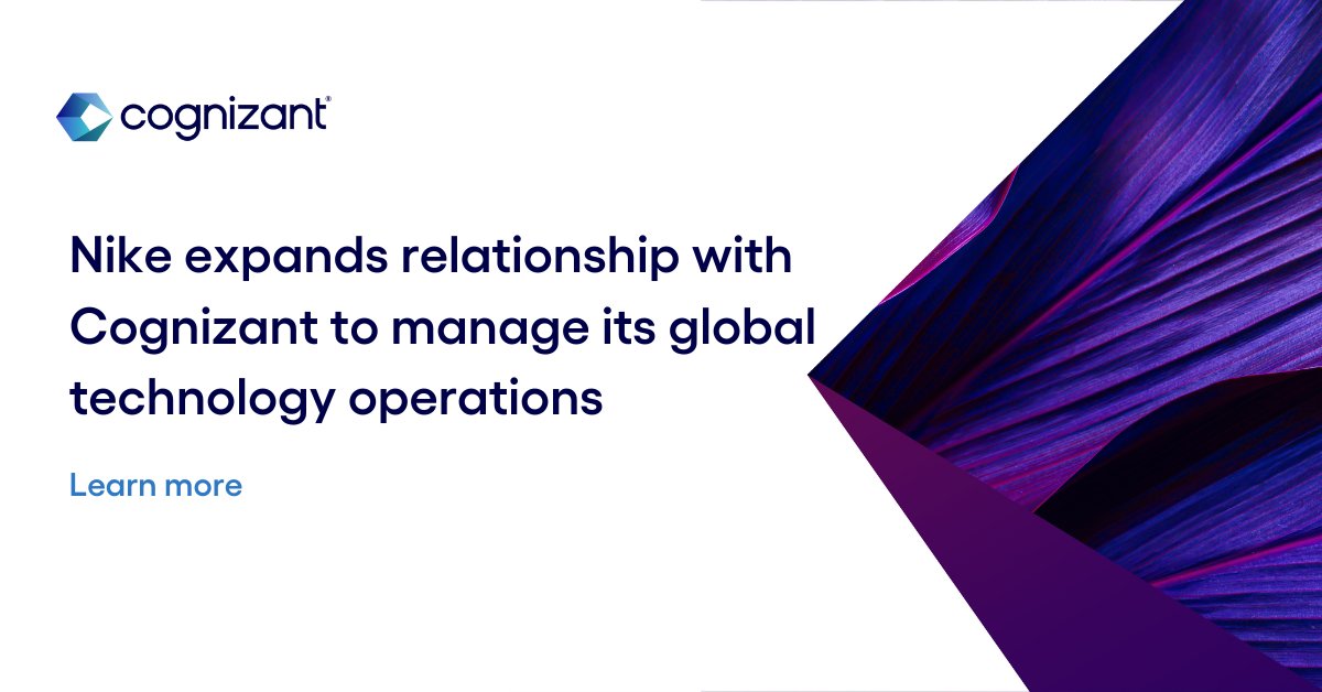 Cognizant's tweet photo. “We are excited to help drive exceptional customer, employee, and partner experiences at Nike by leveraging hyper-automation, AI, and process re-engineering,” said Sushant Warikoo, Head of Cognizant’s Retail Industry Business Unit. Read more: https://t.co/tdmUxlsOgO https://t.co/nOSZEIvMhG