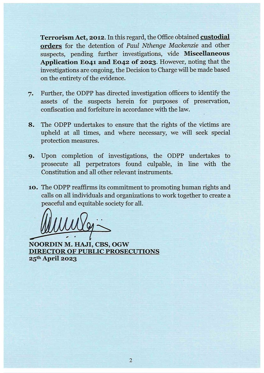 Please see attached a statement from the @ODPP_KE on #ShakaholaMassacre
#HakiNaUsawa #Regulatekenyanchurches

#CopsKenya