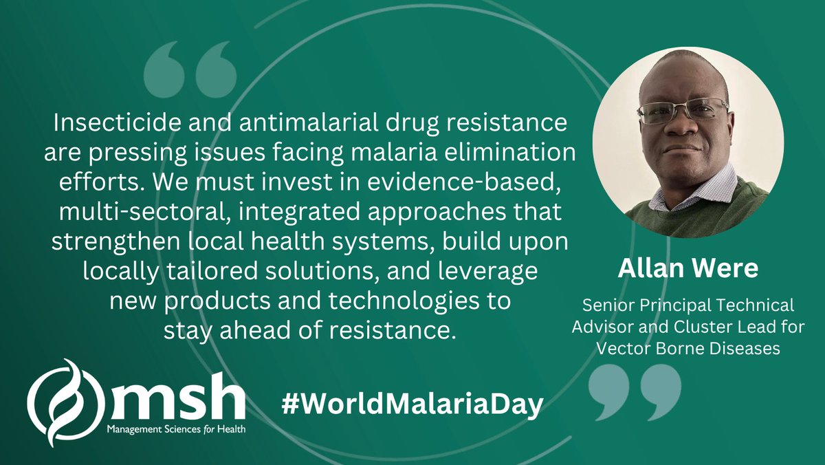 On #WorldMalariaDay meet @were_allan, MSH’s top expert for vector borne diseases. Over the last 22 years, Allan has helped dozens of countries strengthen their national #malaria control programs. #MSHFightsMalaria every day with dedicated staff like Allan. msh.org/people/allan-w…