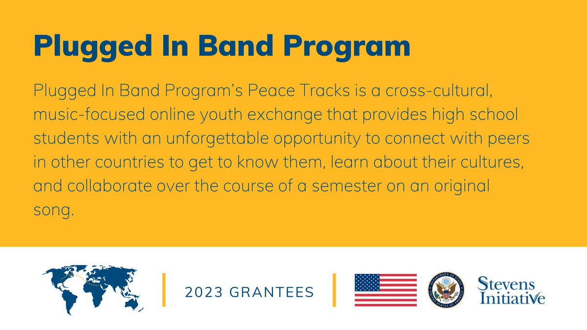 PluggedInBand's tweet image. We’re one of 16 new @StevensInit grantees making transformative virtual exchange possible for young people of all ages! Together, we’ll reach 20,000 youth in the U.S. and MENA region:
stevensinitiative.org/announcing-the… @ECAatState
#WorldClassConnection