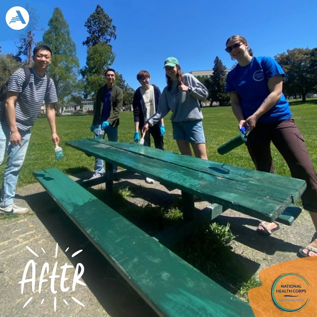 Happy Earth Month! 🌎 This Saturday, NHC SF members participated in a clean-up at Mosswood Park in Oakland. Swipe to see a picnic table transform via #teamwork. Thanks, Oakland Parks and Rec, for having us! #Americorps #applynow #EarthDay