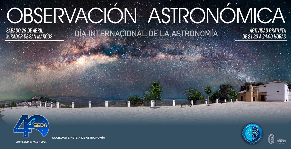 Ven con nosotros a observar la Luna, Venus, Marte y las constelaciones y estrellas más brillantes de la primavera.
Podrás ver estrellas dobles, cúmulos estelares, nebulosas y galaxias.

¡ Y GRATIS ! ¿TE LO VAS A PERDER?
No es necesaria inscripción previa.

astroalcala.es/40-aniversario/