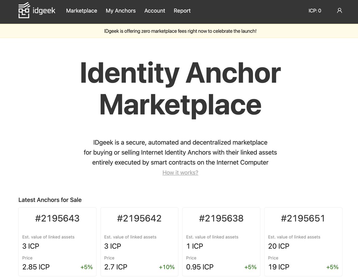 _GeekFactory's tweet photo. Great news!🚨

We are launching #IDgeek today! It is a secure, automated and decentralized marketplace for #InternetIdentity Anchors with their linked assets. All transactions are executed entirely by smart contracts on #InternetComputer.

Check it out 👉 https://t.co/XYK2Ei05vL https://t.co/ccKNKIsUNB