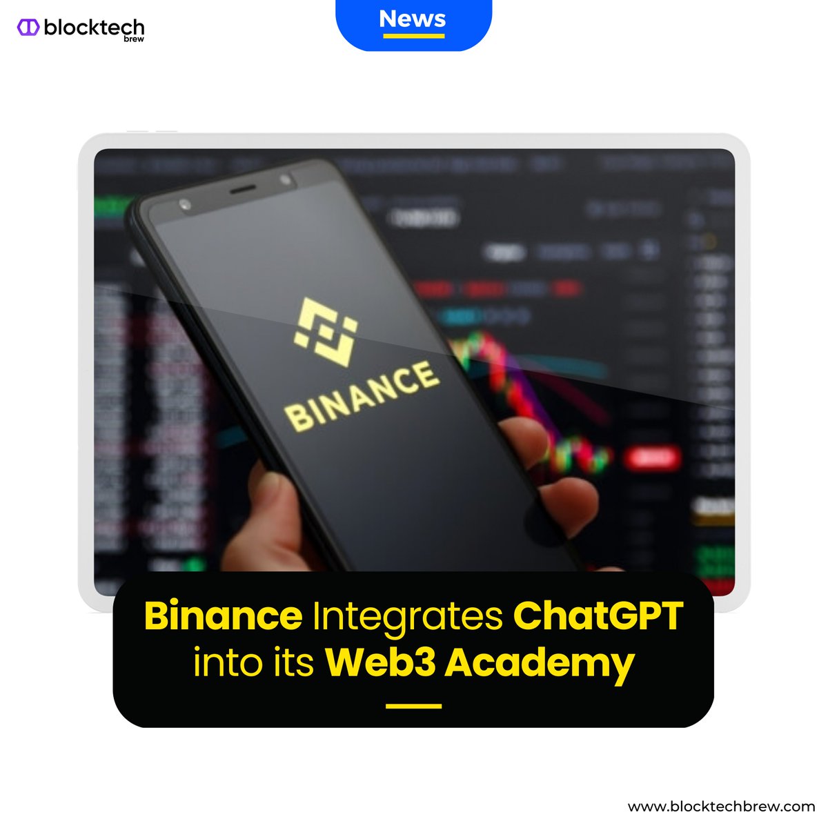 blocktechbrew's tweet photo. #Cryptocurrency exchange and #blockchain developer @binance announced that it is integrating ChatGPT into its education platform "Binance Academy".
#ChatGPT #Binance #CryptoNews #Web3News #BlocktechBrew https://t.co/U3HljSkmcv