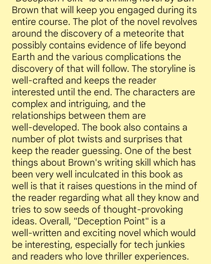 DelhiCampusSaga's tweet photo. Wanna read #reviews of the books before actually starting to read them?
Start with the #Dan Brown's #DeceptionPoint!
#BookReview
.
.
.
.
.
*Read the review in the alt text of the second image* https://t.co/ziv1EVuq5B