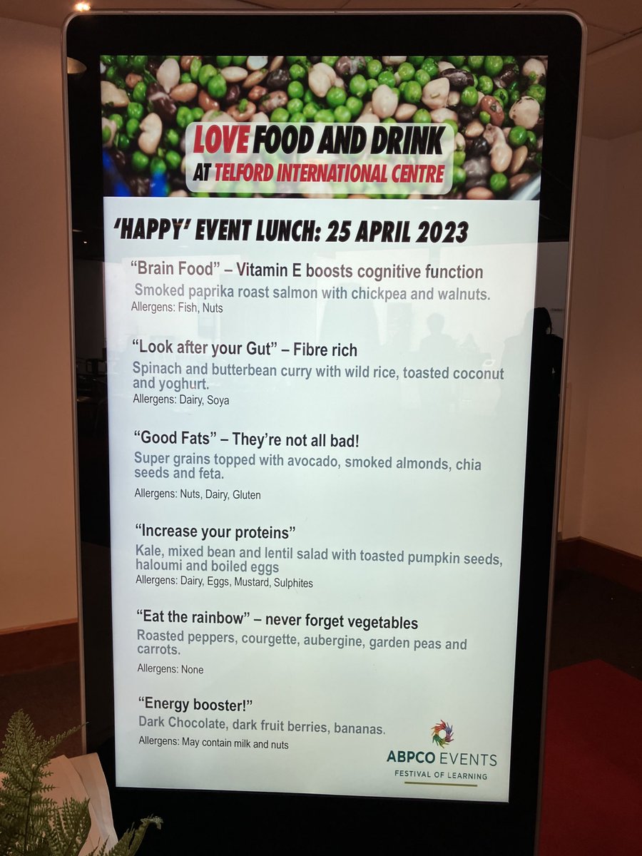 The ⁦<a href="/TICTelford/">TICTelford</a>⁩ lunch ⁦<a href="/ABPCO/">ABPCO</a>⁩ festival of learning. Health, happy, delicious brain food, yum!