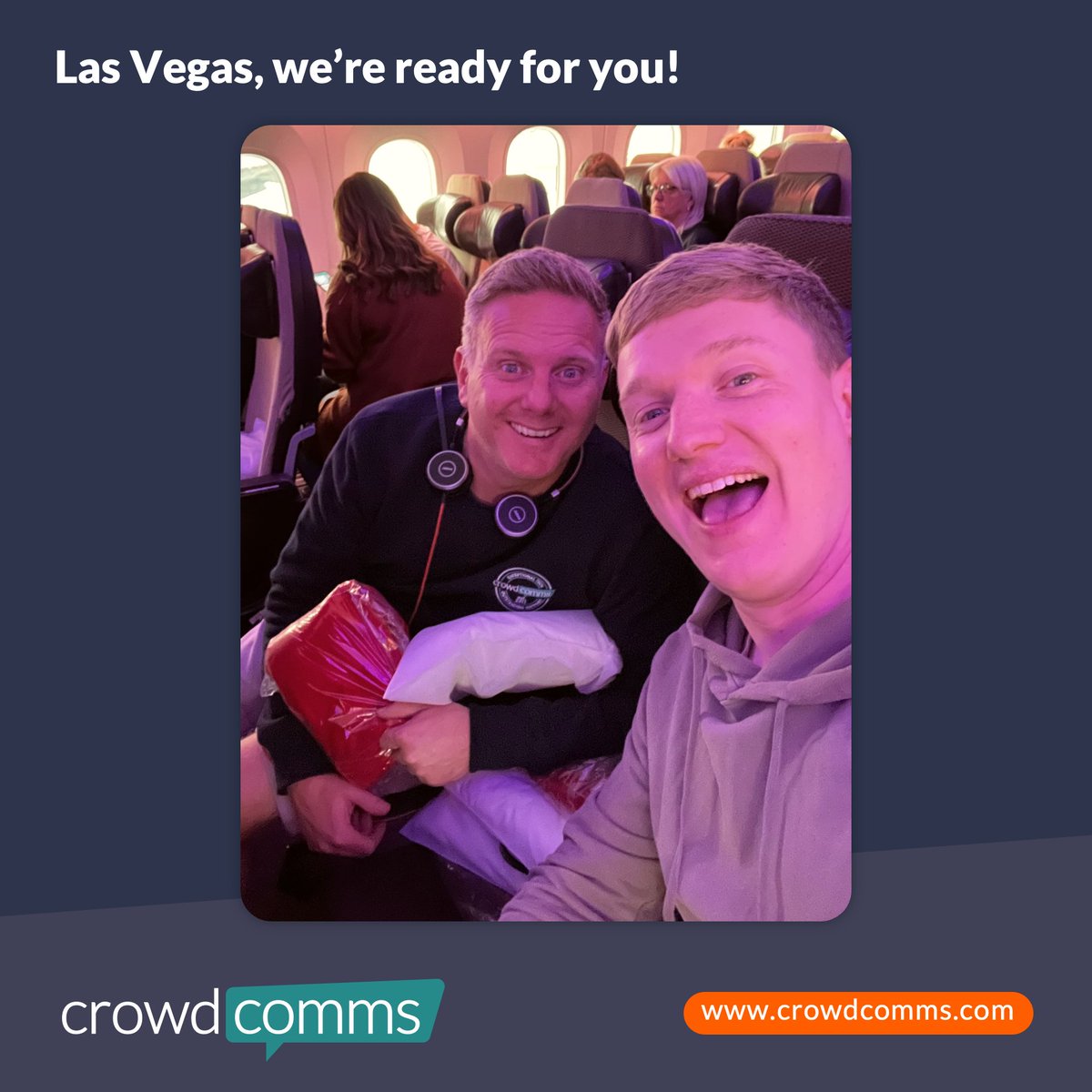 CrowdComms (@crowdcomms) on Twitter photo Las Vegas, we're ready for you!
CrowdComms' Matt Allen and Christian Swann have landed in sunny Vegas and are eagerly anticipating the start of <a href="/eventtechlive/">Event Tech Live</a> at The Expo, World Market Center.
Stop by our stand (A29) - these two would love to see you! Las Vegas, we're ready for you!
CrowdComms' Matt Allen and Christian Swann have landed in sunny Vegas and are eagerly anticipating the start of <a href="/eventtechlive/">Event Tech Live</a> at The Expo, World Market Center.
Stop by our stand (A29) - these two would love to see you!