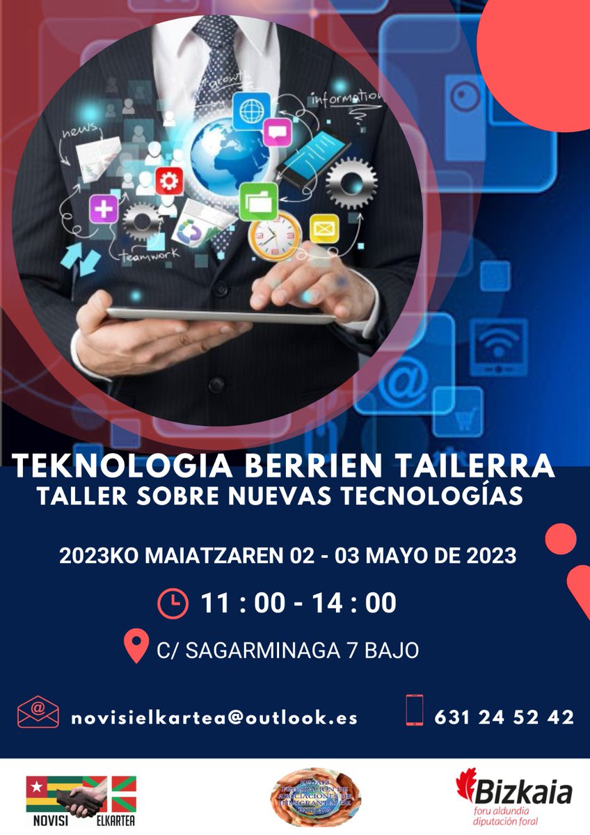 El 2 y 3 de #Mayo de 2023, colaboramos con taller sobre #nuevastecnologías, organizado por #NovisiElkartea, apoyado por @Bizkaia. Participa!!!
@oeebizkaia @ESF16 @YoEstoyEnMadrid @Inmigracionalis @Geomigraciones @OCSPInmigracion