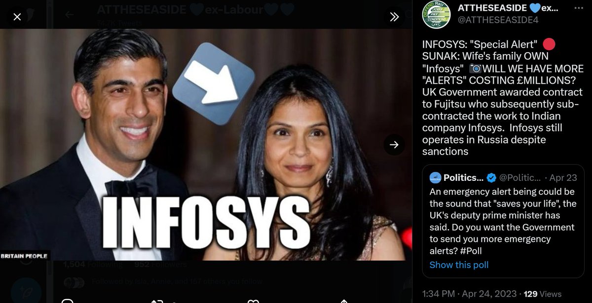 Dr___H___Lekter's tweet photo. #ToriesOut292 #PoliticsLive #EmergencyAlert #emergencyalertuk #RishiSunak GB News Rishi Sunak Aksharta Murthy BlackRock Everbridge Fujitsu Infosys
#ToryCorruption #ToryCriminalsUnfitToGovern https://t.co/VvjvHTvJlK