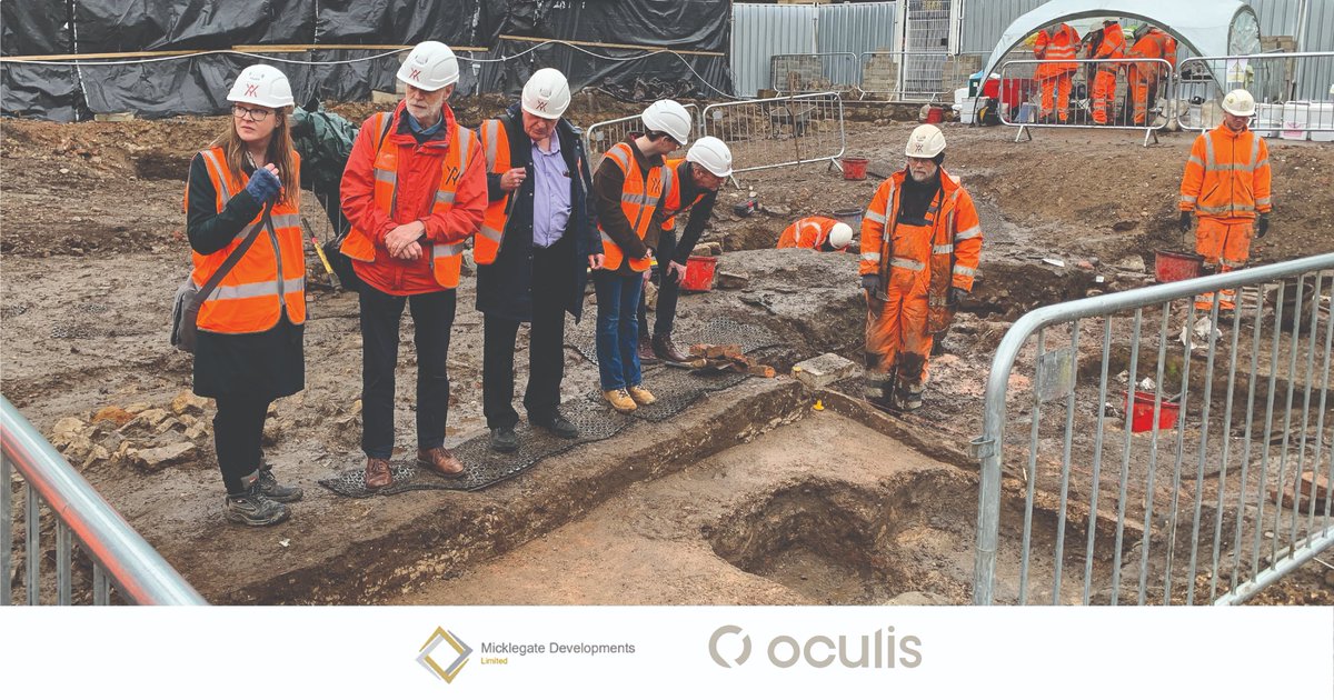 YArchaeology's tweet photo. The CEO, CFO, Trustees, Director of Archaeology, Heads of Department and supporting in-house specialist staff visit the #Micklegate site to offer insight and encouragement (we also like to think that they feel incredibly jealous at not being in the trench with a trowel!)
#York https://t.co/epTLEHfMVn
