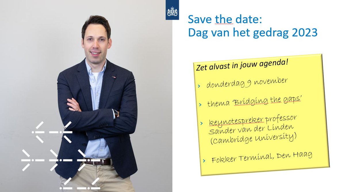 Donderdag 9 november, Dag van het gedrag 2023! Het thema is Bridging the gaps. Hoe verkleinen we de kloof tussen politiek en samenleving, overheidsbeleid en uitvoering, wetenschap en praktijk, systeemdenken en menselijke maat, etc.? Blijf op de hoogte via: binnl.nl/Beheer/Formuli…