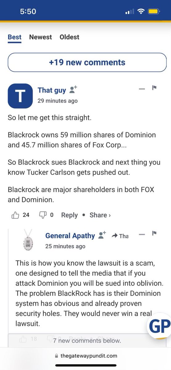 RWMaloneMD's tweet photo. Look who owns shares of both dominion and fox…if true, looks like was all a big show… https://t.co/0fbBPB7X95