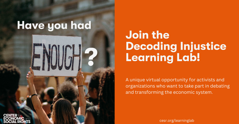 social_rights's tweet photo. An unjust economic system harms people’s rights, but there are ways to change it!
💪 Join the #DecodingInjustice Learning Lab, where you’ll find tools to transform the way the economy works.
Applications open until May 5! ⬇️