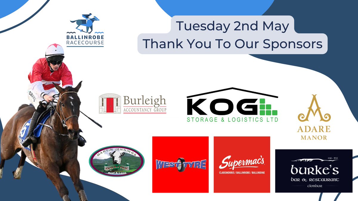 ⭐️ A special word of thanks to tomorrow's race sponsors ⭐️

Adare Manor
West Tyre
<a href="/SupermacsIRE/">Supermac's</a> 
Burkes Clonbur
Burleigh Accountancy Group
Kog Logistics Ltd
Jennings Meats, Ballinrobe