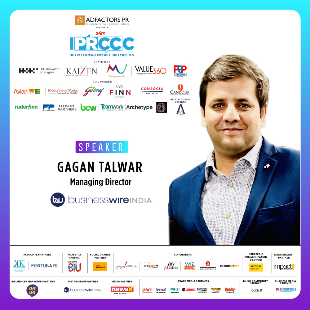e4mevents's tweet photo. Welcoming our esteemed speaker @gagan__talwar from @BWIndia for the 13th edition of e4m PR and Corp Comm IPRCCC 2022

@anuragbatrayo @nawalahuja @karanbhatias

#e4mIPRCCC #e4mevents #media #PRandCorpComm https://t.co/8zj7RHaPdc