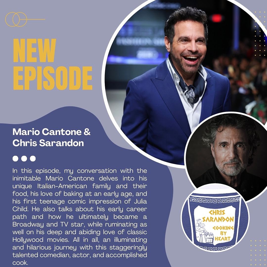 sarandon_chris's tweet photo. Join us in a conversation with comedian/impressionist/cook/baker Mario Cantone as we talk about his unique family and their food and foibles. It’s a ride on a deeply personal and hilarious journey with this wildly multitalented man. #chrissarandon #cookingpodcast #mariocantone https://t.co/e8FqVbod7u
