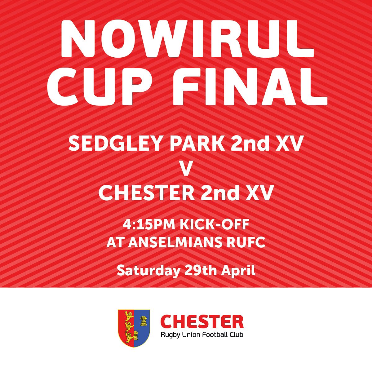 Chester Rugby (@rufcchester) on Twitter photo SATURDAY FIXTURE 🏉 A big weekend for #Your 2nd XV as they face <a href="/SedgleyTigers/">Sedgley Park Tigers</a> 2nd XV in the Cup Final at <a href="/Anselmians/">Anselmians RUFC</a> on Saturday.
If you’re free, then please support the lads on the road!
#saturday #fixture #final #chester #rufc #rugbyunion #rugbylife #rugbyplayer SATURDAY FIXTURE 🏉 A big weekend for #Your 2nd XV as they face <a href="/SedgleyTigers/">Sedgley Park Tigers</a> 2nd XV in the Cup Final at <a href="/Anselmians/">Anselmians RUFC</a> on Saturday.
If you’re free, then please support the lads on the road!
#saturday #fixture #final #chester #rufc #rugbyunion #rugbylife #rugbyplayer