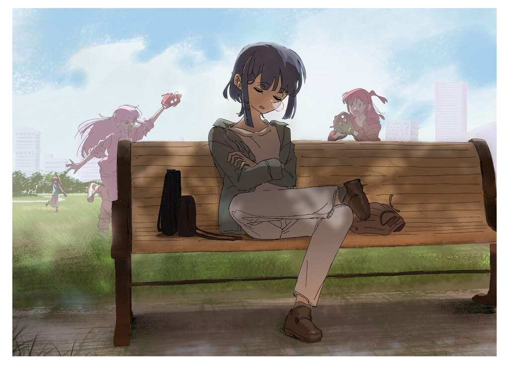 ArtStation - Anime girl sitting on a bench