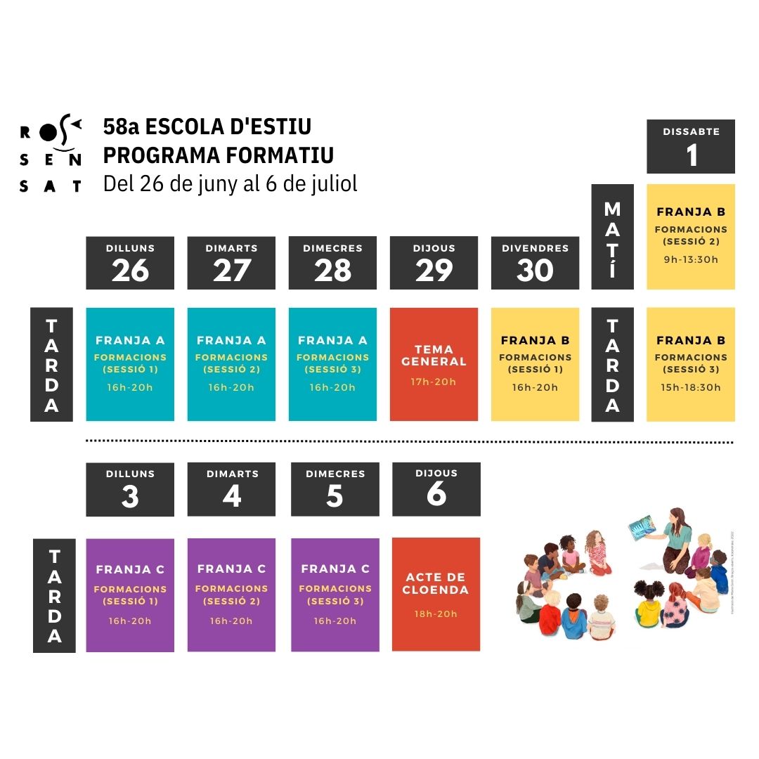 RosaSensat's tweet photo. 📢58a Escola d'Estiu! Inscripcions obertes!
☀️Oferim una àmplia #ofertaformativa, pensant en totes les #etapeseducatives i perquè puguis participar-hi compaginant-ho amb la teva tasca com a docent en el context del final de curs 22-23. 
🎊ENS HI ACOMPANYES?https://t.co/ohdkcQQPrB https://t.co/kdi3yH40dN