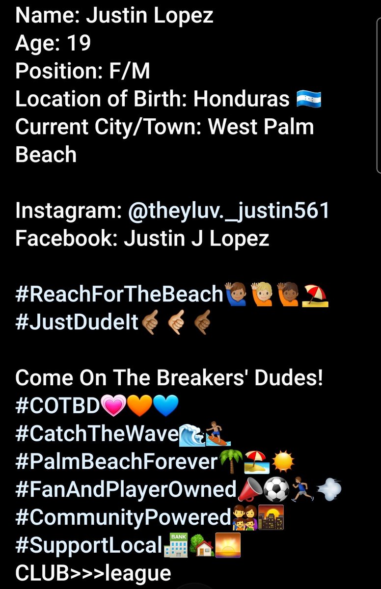 TheBreakersAFC's tweet photo. MEET YOUR BREAKERS DUDES SERIES...

Sponsors: #KGADesign @MarketableSport @DajCentral @DAJ_Group @DAJ_Logistics @Melvie_Express @LeAkeMoves

@PBPSports @ESPNWestPalm @Deportes760 @WPTV @CBS12 @WPBF25News @FOX29WFLX @KLV1063 @TheoDorseyTV @JoshOnAir @TheKeliFerguson @TyreeSmithTV https://t.co/hXzJbx0Msz