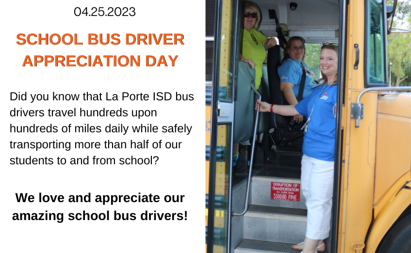 lpisd's tweet photo. We're so glad that our school bus drivers choose La Porte ISD! #ChooseLP #ThankASchoolBusDriver https://t.co/jRKVITpTSP