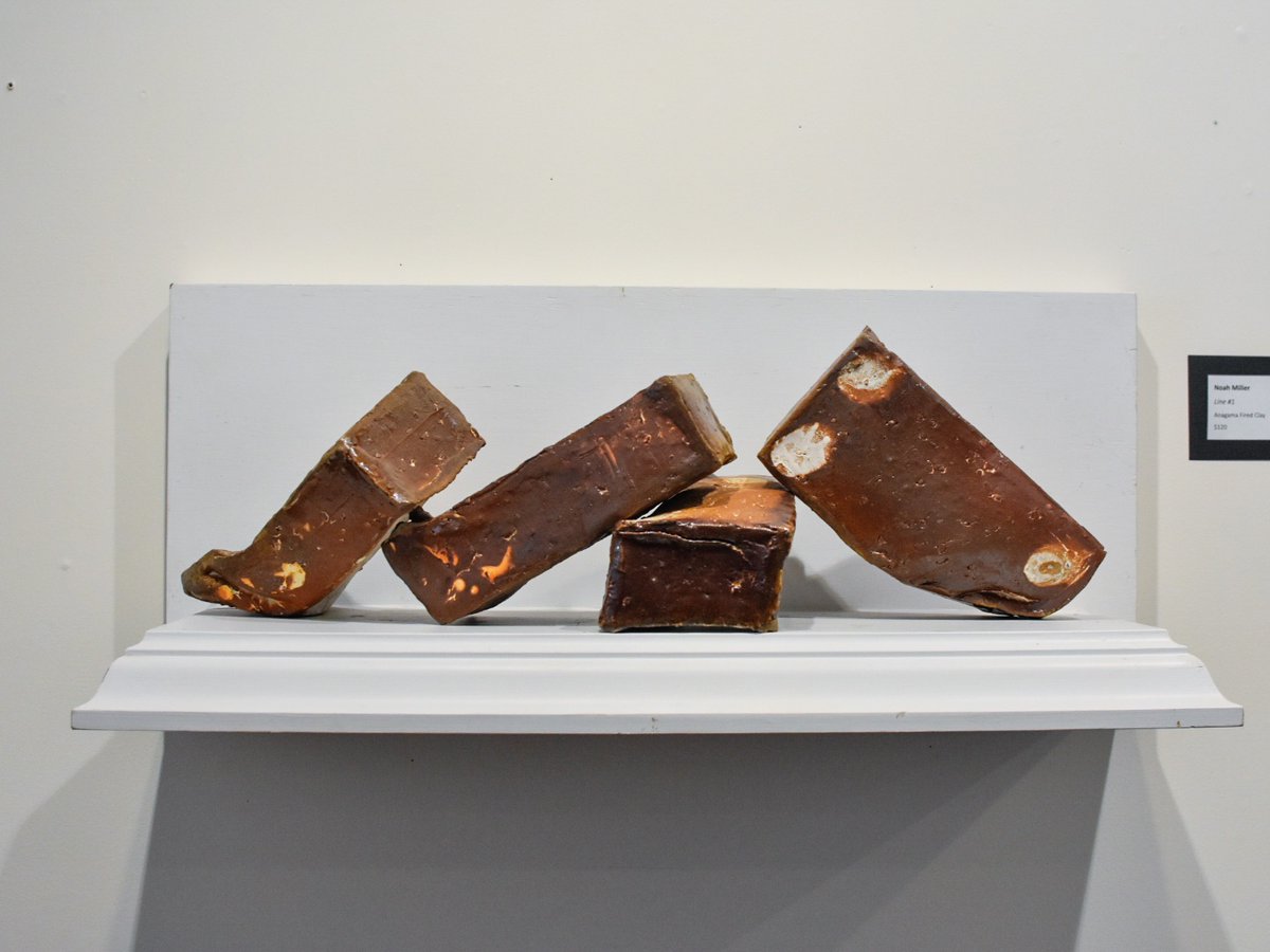 In this month’s exhibit, Noah Miller takes something as simple as a brick &amp; uses it to convey emotion &amp; meaning. This piece is simply titled “Line #1”, leaving the viewer to their own interpretation of how life is represented in a row of falling bricks.
