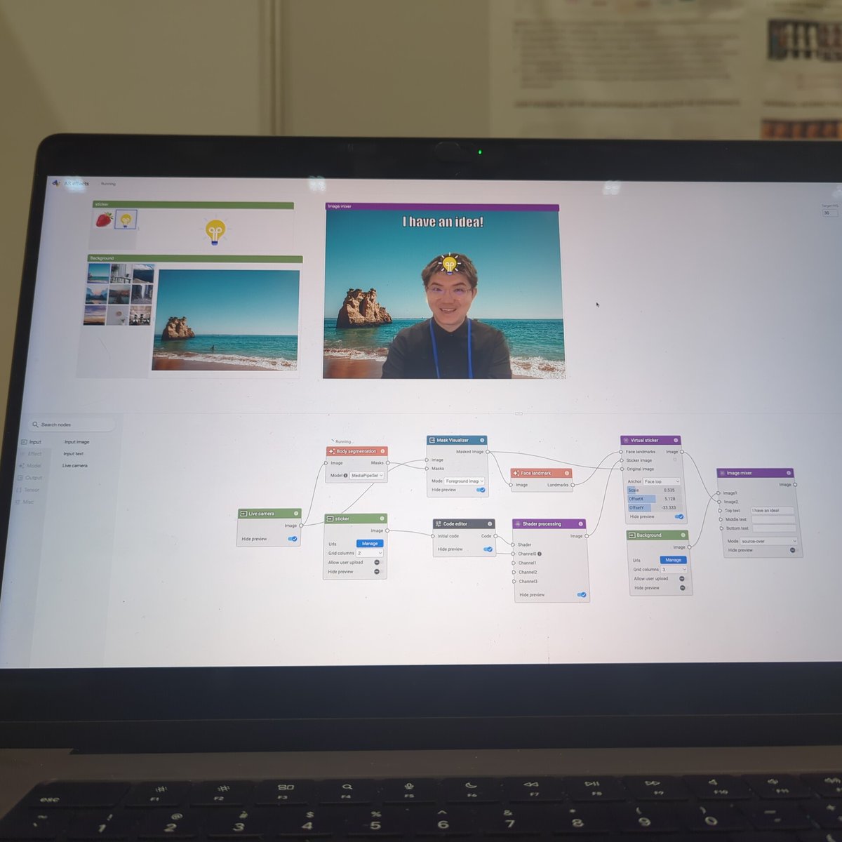 DuRuofei's tweet photo. Last hour of onsite demo of #Rapsai #VidualBlocks @acm_chi #CHI2023, come to Hall H and try to make your own #AR effects! https://t.co/QpJh54ZGOa