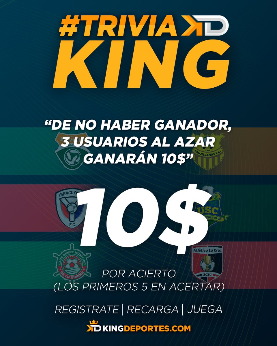 kingdeportesve's tweet photo. ¡La #TriviaKing ha llegado!  
Acierta el ganador de cada partido
#FutVe    
Dale RT+MeGusta ⚽️
Comenta tu pronóstico y usuario (Solo un comentario)
5 premios a repartir   
Válido hasta las 03:00 del 26/04 https://t.co/75JFXr9kfW