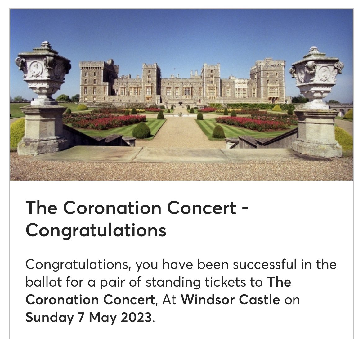 rachelroach's tweet photo. @TicketmasterCS #CoronationConcert 
Two emails = one massive disappointment!!   How can you possibly justify this awful communication and process?? 😔 https://t.co/qWgelLU3Jm