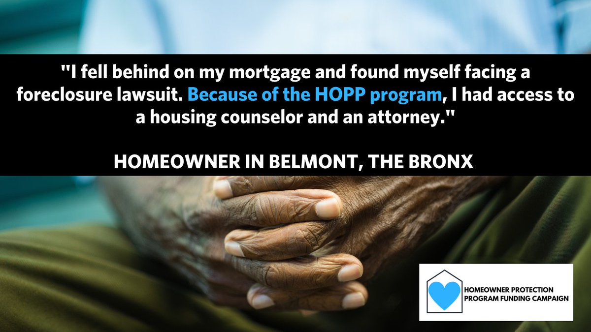 HOPP services are essential to keep homeowners facing foreclosure in their homes. Our leaders must fully #fundHOPP at $40M in order to provide services that protect NYS homeowners! fundhopp.org
