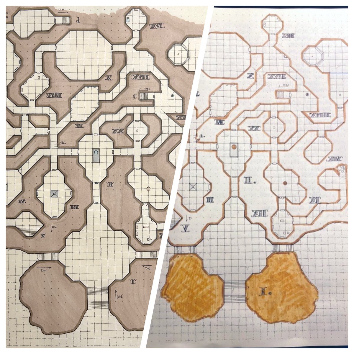 SoundPukeyGirl's tweet image. Lots of medium conversation yesterday… here’s a side by side of my first #dungeon23 plate and a redraw with alcohol marker.