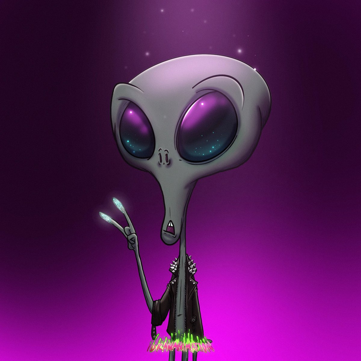 GM Everyone! Here’s Greashow! He drinks Newcastle brown ale and listens to heavy metal. Met him at the Intrepid Fox once. 🤘👽🍺 
Anyway. Before I could do proper introduction, <a href="/innis26/">26</a> went and won the auction for this guy so he now holds 2 Breakfast Doodles NFTs! TYSM ser!  🙏