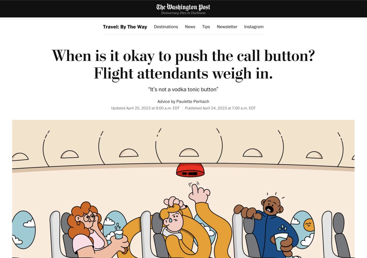 πΏπππππππ πΏππππππ (@pauletteperhach) on Twitter photo Before you press that flight attendant call button, read this!
My latest in the <a href="/washingtonpost/">The Washington Post</a>'s travel section.
Gift link here: wapo.st/41Vrieb
#travel Before you press that flight attendant call button, read this!
My latest in the <a href="/washingtonpost/">The Washington Post</a>'s travel section.
Gift link here: wapo.st/41Vrieb
#travel