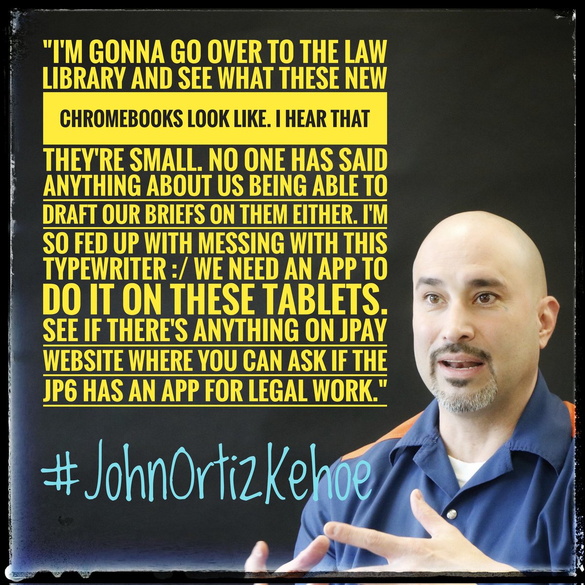 JohnOrtizKehoe's tweet photo. #Jpay #LifeOfAPrisoner #VoiceOfAPrisoner #jpaytablet #jpayapp #legalwork #typewriter #JohnOrtizKehoe #WrongfullyConvicted #FreeJohnOrtizKehoe #LegalBeagle #lawlibrary #Chromebooks https://t.co/mwRsGEzCzC