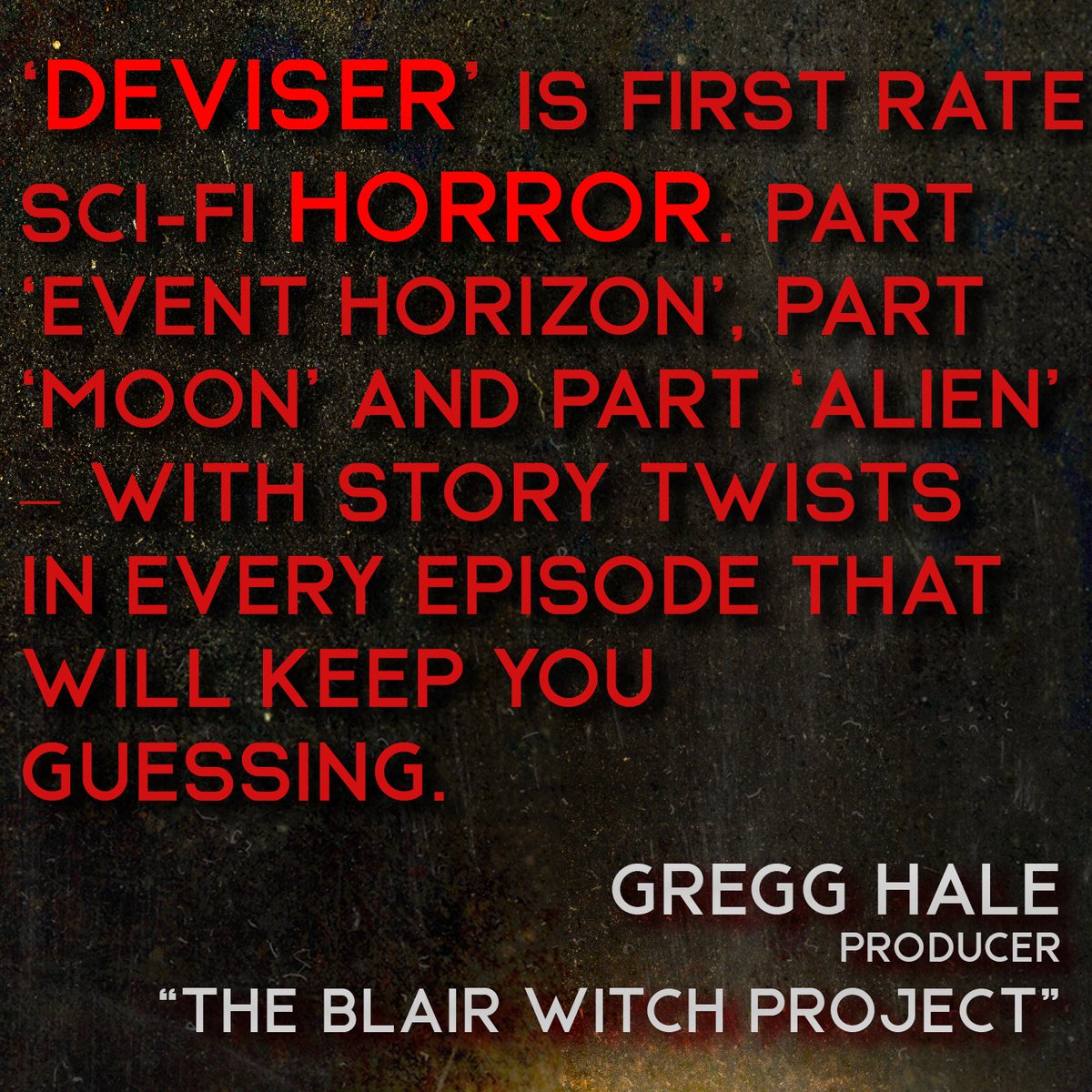 DeviserCast's tweet photo. 6 Days Until #Deviser
Every day until then we'll be featuring early reviews of the series from friends & fans of the show.
DEVISER is everywhere May 1st
#Horror #TheBlairWitchProject #GreggHale #HorrorFilm #Podcast #HorrorPodcast #Malevolent #RustyQuill @TheRustyQuill https://t.co/AO4BCnzXvI