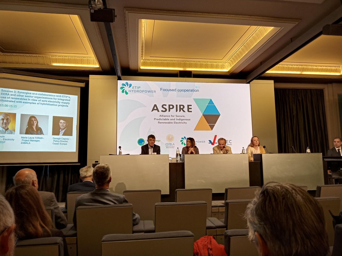 euhydropower's tweet photo. Presenting @aspireRENEWABLE , the Alliance of Secure, indigenous &amp; Predictable Renewable Electricity is presented by Donagh Cagney, Policy Director, Ocean Europeç

Stay tuned to discover the next speaker!🔥 https://t.co/hLTB60e3wL