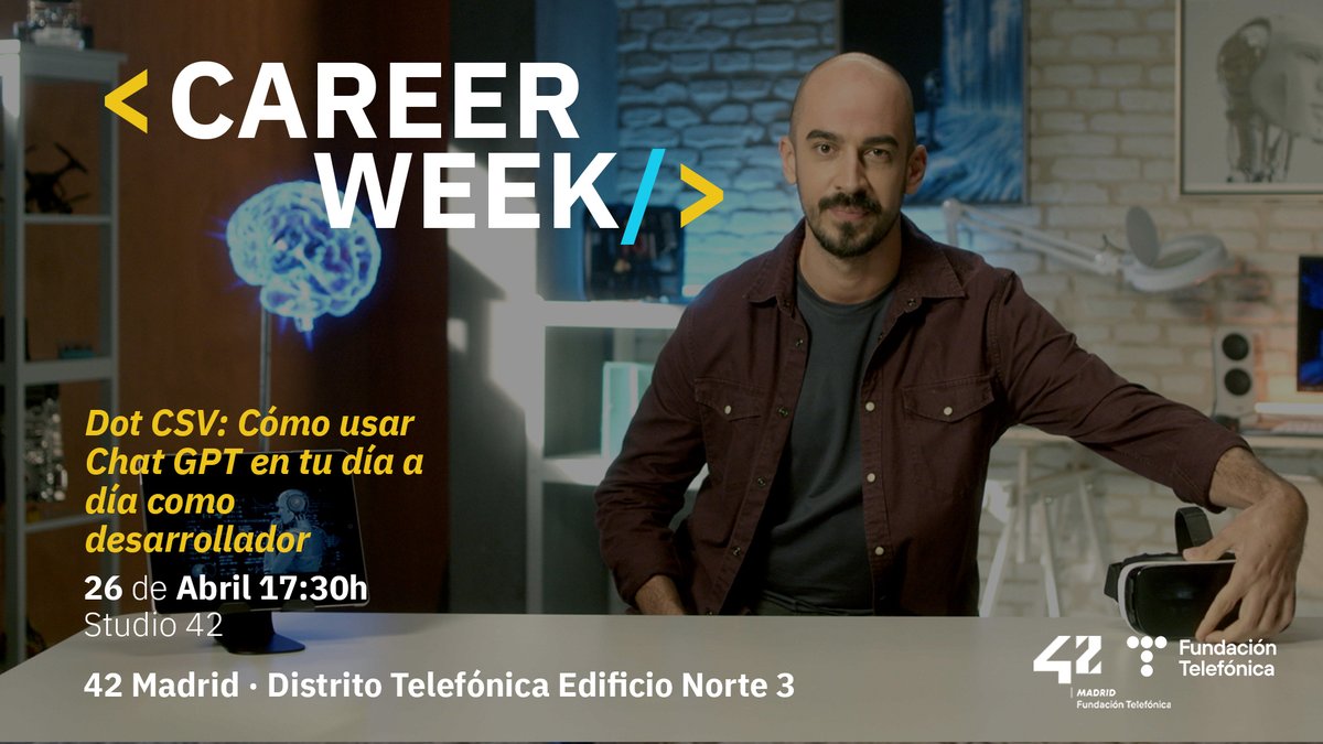 42MadridFTef's tweet photo. 📅 Miércoles 26 de abril a las 17:30 

🚀 @DotCSV compartirá con nosotros su experiencia y conocimientos sobre cómo utilizar chat GPT para mejorar nuestra productividad como programadores.

Inscríbete 👉 https://t.co/DJ6yMDDFp2 https://t.co/Te7ZWIQ0t0
