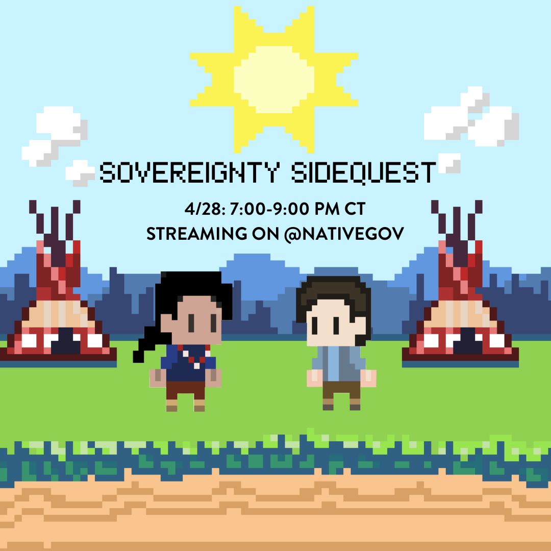 WayneDx2's tweet photo. Join myself and @dallasgoldtooth this Friday night as we stream some of our epic video game play and talk about sovereignty. We will be livestreaming on Facebook and Instagram @NativeGov #SovereigntySidequest https://t.co/sj2Kts69Cw