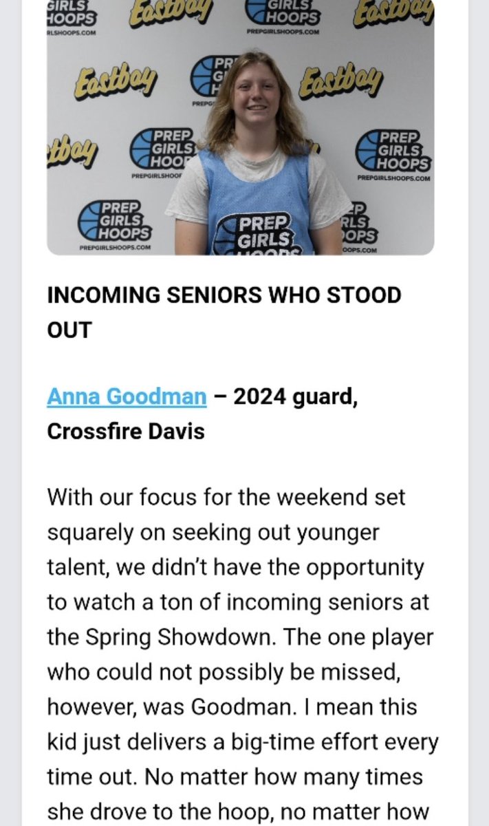 Alex Davis (@alexdavis236) on Twitter photo <a href="/AnnaGoodman2024/">Anna Goodman</a> Energy and effort never stops, she is relentless on both ends of the floor! Very high basketball IQ and her skills are right there with the best guards in the state! Hands down one of my favorite players to ever get the opportunity to coach! <a href="/AnnaGoodman2024/">Anna Goodman</a> Energy and effort never stops, she is relentless on both ends of the floor! Very high basketball IQ and her skills are right there with the best guards in the state! Hands down one of my favorite players to ever get the opportunity to coach!