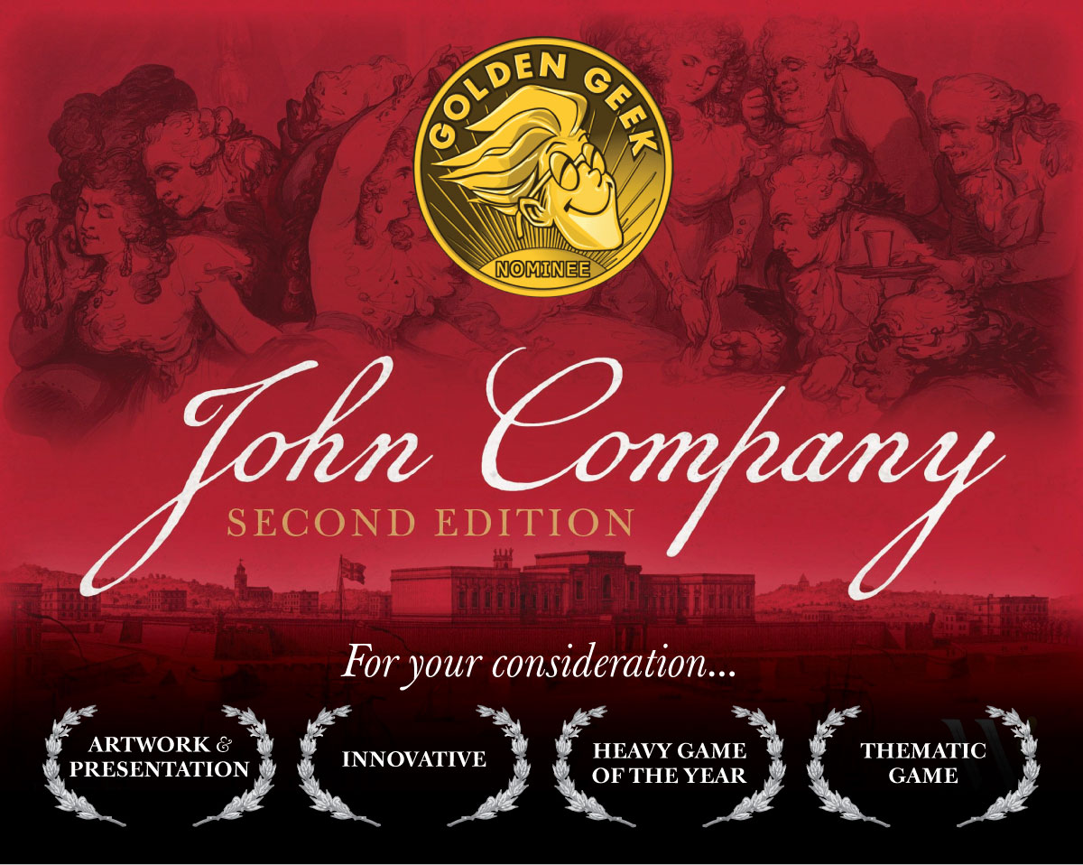 John Company has been nominated for x4 Golden Geek Awards! Thank you to the community on <a href="/BoardGameGeek/">BoardGameGeek</a> and to our fans for the recognition of the hard work that went into this game. If you are an active user, final voting is now open: boardgamegeek.com/geekawards/boa…