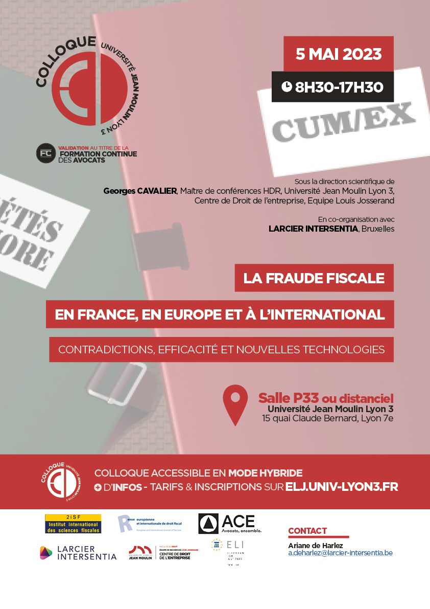 📅 Rdv le 5 mai prochain pour le colloque international "La fraude fiscale en France, en Europe et à l'international"

➕ d'infos : lnkd.in/e52w3fgQ

✒ Inscriptions : lnkd.in/eth8nDVg (jusqu'au 4 mai, 18h)