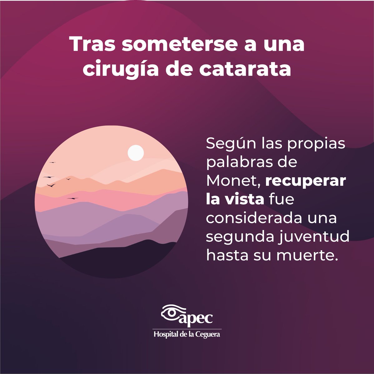 HospitalApec's tweet photo. Claude Monet padeció de catarata en sus últimos años de vida, lo que afectó significativamente su visión y su capacidad para percibir los colores. Se sometió a una cirugía de catarata en su ojo derecho y recuperó su vista.
#NoMásCatarata #APEC #HospitalAPEC https://t.co/30Rir8bcWz