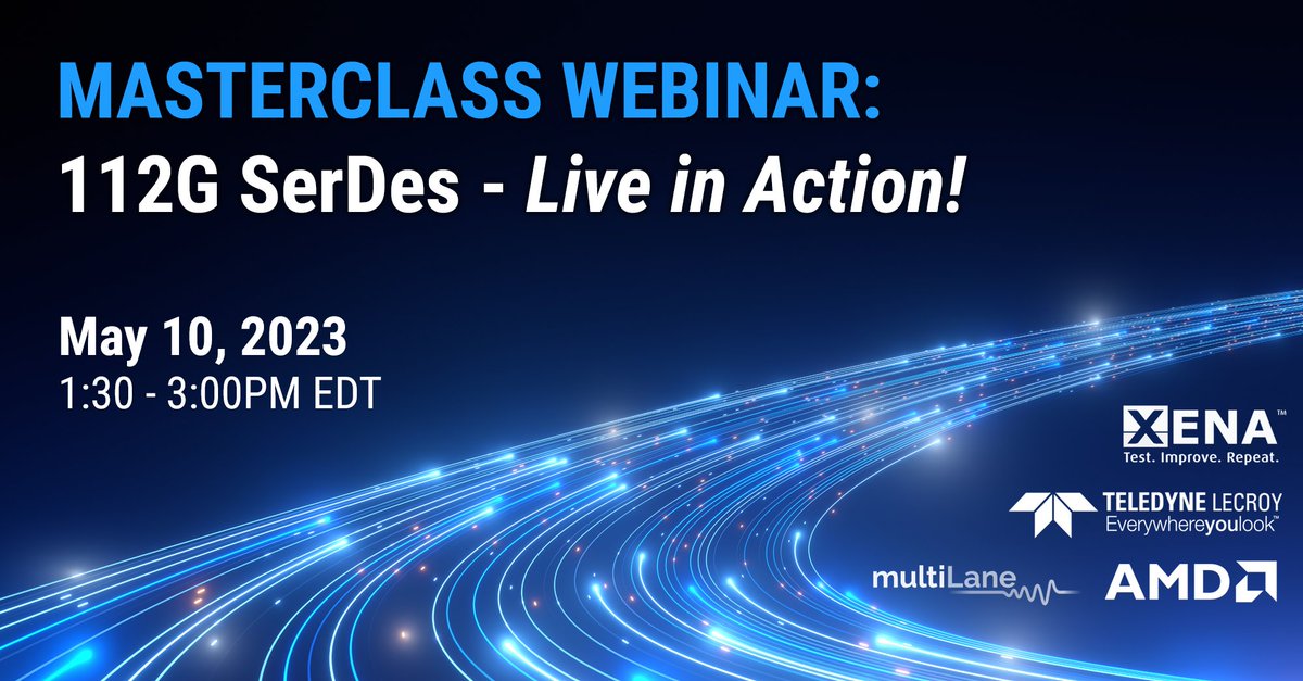 TeledyneLecroy's tweet photo. Join leading experts AMD, MultiLane, Teledyne LeCroy & Xena Networks May 10 for demonstrations on 3 key processes for optimizing the performance of devices handling 112G #SerDes #Ethernet. https://t.co/Ns09bvNpCt #enet #cmis #autonegotiation #linktraining #webinar #teledynelecroy https://t.co/F9rkpJ9q23