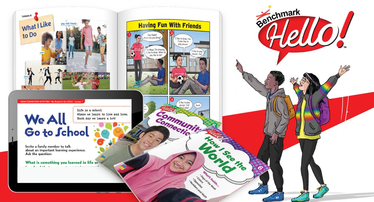 Benchmark Hello! provides strategic scaffolds to support Newcomers. The Teacher Resource System includes daily lessons, weekly activities, assessments, and differentiated prompts for English language development.

Learn more→ bit.ly/3IOyznz