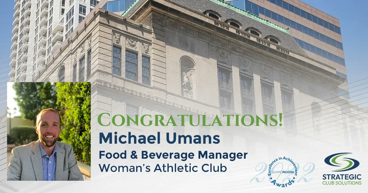 StratClubSol's tweet photo. Congratulations to Michael Umans on his new role as Food &amp; Beverage Manager at Woman's Athletic Club in #Chicago, Illinois! We are thrilled to have helped place Michael in his new position through another successful SCS #TruFitSearch. https://t.co/zXaUy84xf5