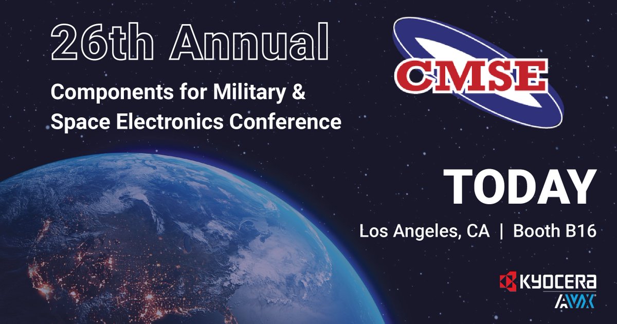 kavxcorp's tweet image. @CmseConference is TODAY and will go through Thursday! #KYOCERAAVX will be at Booth B16, we hope to see you all there!

#CMSE #Reliability #Application #Avionics #Aerospace #Military #Electronic #Components