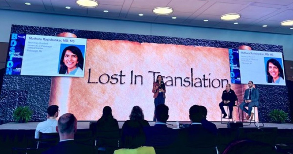 Chief resident Mathura Ravishankar talks about connecting to patients with language barriers as part of #AANAM's "Lost in Translation" Headtalk. An excellent discussion! <a href="/MRavishankarMD/">Mathura Ravishankar</a>