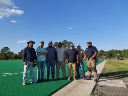 AstroTurfUSA's tweet photo. Kicking off Field Hockey installation season with this great AstroTurf crew and a project at the Virginia Beach Training Center. Hard Work + talent + great product = customer satisfaction! @VisitVaBch https://t.co/Xrr5DoYZaf