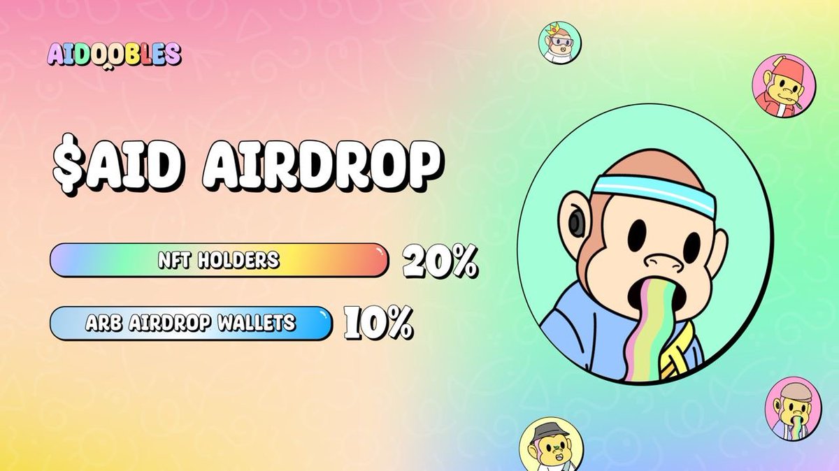 AIDoobles claim mechanisms

t.me/AIDoobles/24

1. For NFT holders
20% of total supply

2. For wallets that had received Arbitrum Airdrop 
10% of total supply

#AIDoobles #Arbitrum #freemint #airdrop #meme #ape #NFTdrops #arb